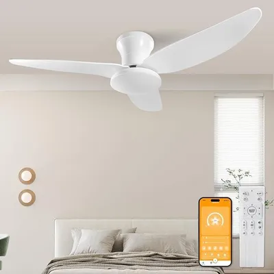 Image de Ventilateur de plafond de 100 cm avec éclairage et télécommande - Ventilateur de plafond moderne à moteur DC réversible, avec éclairage LED, 6 vitesses de ventilation, variateur d'intensité, minuterie, idéal pour les salons et les chambres