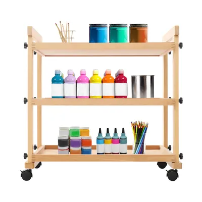 Zdjęcie produktu dla Wózek artystyczny, drewniany wózek artystyczny, Log Color Rolling 3-poziomowy wózek do malowania, do przechowywania farb i akcesoriów