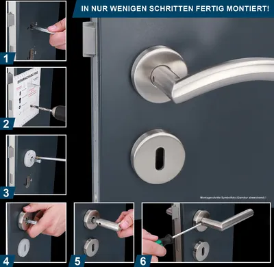 Collage of images showing the step-by-step installation of a door handle.