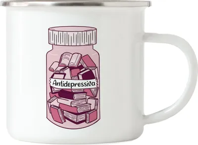 Produktbild von Antidepressiva Emaille-Tasse Bücherwürmer Bücher gegen Depressionen Buch lesen Bücherliebhaber lesen macht Spaß Heilung