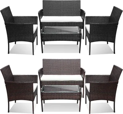 Immagine prodotto di TolleTour Set da salotto 4 pezzi Mobili da balcone Set da giardino Set di sedute Set di sedute in polyrattan Nero/Marrone