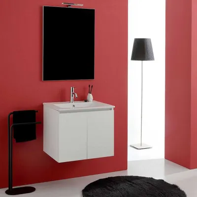 Immagine prodotto di Mobile bagno sospeso 60cm 2 ante bianco, lavabo e specchio 60x80 | Bilbao