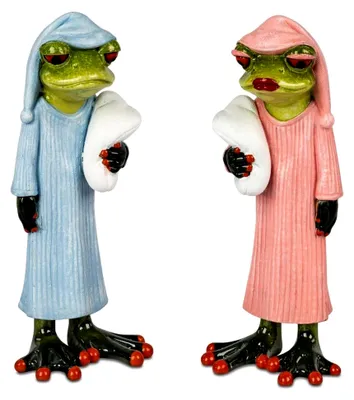 Produktbild von 2er Set Froschfiguren mit Schlafmütze - 17 cm handbemalt aus Kunststein - Dekoration und Geschenkidee für das Wohnzimmer