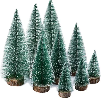 Produktbild von 9 Stück Mini Tannenbaum,Weihnachtsbaum Künstlicher, Weihnachtsbaum Schnee Klein mit Holzsockel,für Weihnachtsdeko/Tischdeko/Schaufenster,3Größen, 70% PVC, Grün