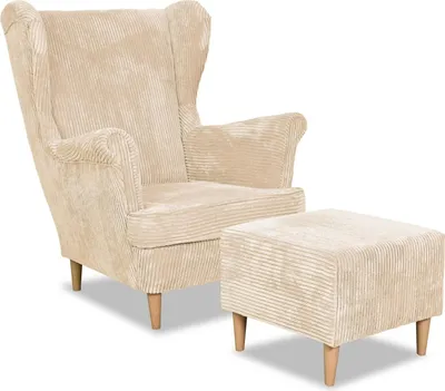 Produktbild von Family Meble Ohrensessel mit Hocker Bonito Relaxsessel Skandinavisch Bequemer Cord Sessel Loungesessel Fernsehsessel Wohnzimmer Schlafzimmer (Anaf 22)