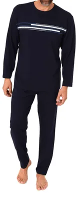 Produktbild von Normann Herren langarm Schlafanzug Pyjama mit Frontprint in zeitlos eleganter Optik ; navy1 , 58