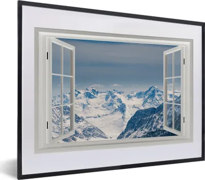 Produktbild von MuchoWow® MuchoWow® Gerahmtes Poster Aussicht - Schnee - Berge 40x30 cm - Poster mit zchwarzem Bilderrahmen - Bilderrahmen - Poster im Rahmen