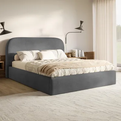 Produktbild von MOTIVENA Mono Polsterbett 120x200 mit Bettkasten, Holz Lattenrost, Bett 120x200 Grau Samt (Jasmine 96)