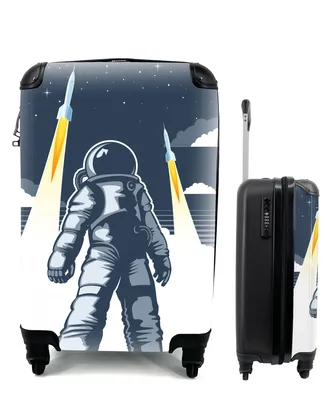 Obrázek produktu pro Kufr Příruční zavazadlo na kolečkách Malý cestovní kufr na 4 kolečkách Astronaut - raketa - vesmír - Velikost kabiny < 55x40x23 cm a 55x40x20 cm -