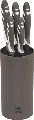 Produktbild von 6tlg. Messerblockset KING® ANTHRAZIT Edelstahl beschichtete Klingen plus Messerblock / 1x Kochmesser 20cm, 1x Brotmesser 20cm, 1x Universalmesser 12.5cm, 1x Ausbeinmesser 20cm, 1x Gemüsemesser 8.5cm