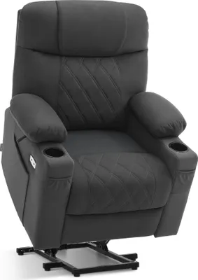 Produktbild von M MCombo Fernsehsessel mit Aufstehhilfe elektrisch, Relaxsessel mit Liegefunktion, 2 Motoren, Seniorensessel, Mikrofaser, 7501 (Dunkelgrau)
