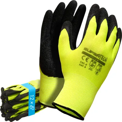 Produktbild von Trevendo Arbeitshandschuhe, Mechanikerhandschuhe mit Latexbeschichtung, Neongelb, 12 Paar, Gr. 10