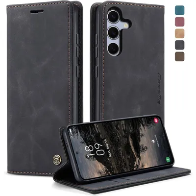 Productafbeelding van Telefoonschaal, opklapbaar, voor Samsung Galaxy S25 5G, 6,2 inch, zwart, kunstleer, met kaarthouder en standfunctie