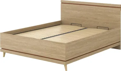 Produktbild von Bett + Lattenrost NOKI – 160x200 cm helles Eichenholz und Mokka – Skandinavischer Stil
