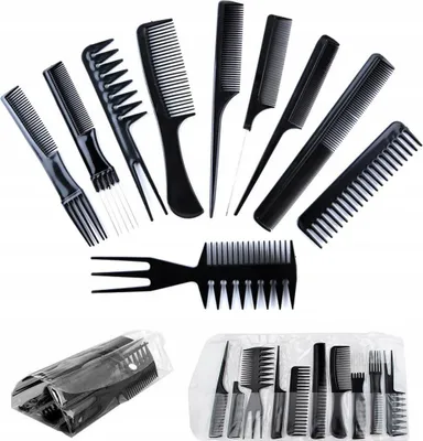 Produktbild von 10er-Set Friseurkämme Haarkamm-Set + Etui Schwarz