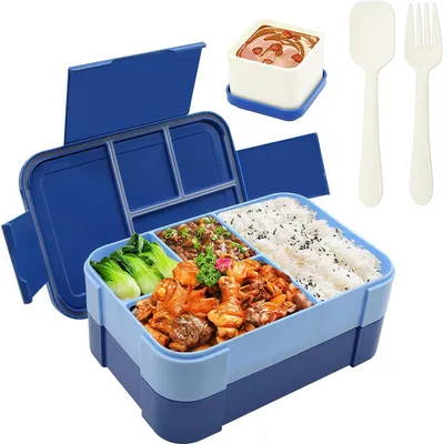 Produktbild von Brotdose Kinder mit Fächern, Auslaufsicher Lunchbox, Bento Box, Jausenbox Brotbox, Mikrowelle/Spülmaschinenfest, Blau
