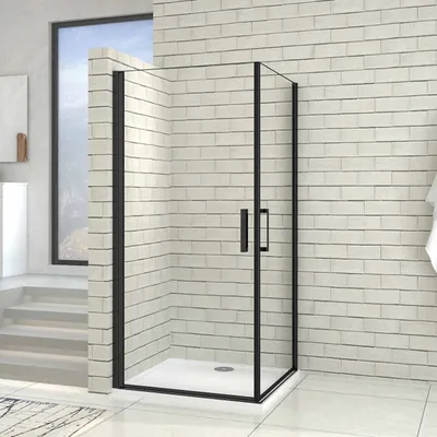 Produktbild von 90x90x200cm Schwarze Pendeltür&Drehtür&Eckeinstieg Duschkabine 8mm Nano Glas