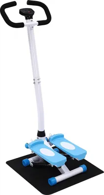 Obrázok produktu pre Hydraulický fitness stepper – domáci stepper – LCD displej – odporové pásy 90 cm – výškovo nastaviteľný – nosnosť 150 kg – modrý