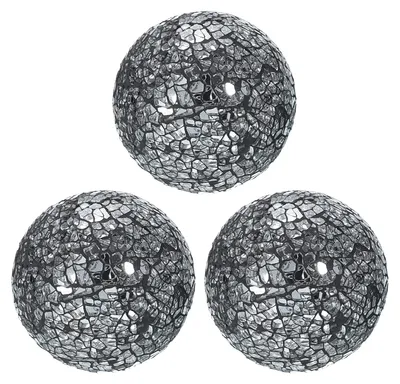 Immagine prodotto di Elzusha - Set di 3 sfere decorative in mosaico di vetro, 8 cm, argento/nero