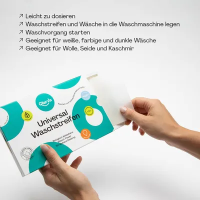 Produktbild von QLARVA Waschstreifen – 60 Stk. für verschiedene Wäsche, plastikfrei & vegan
