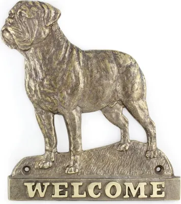 Obrázok produktu pre Bulmastif – tabuľka na dvere so psom, mosadzná uvítací plaketa, výnimočná tabuľka s nápisom „Welcome“ od značky Art-Dog