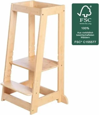 Productafbeelding van Montessori Learning Tower - ROBA -Certified Bamboo - Adjustable to 3 Height Levels - Up to 80 Kg - Natural