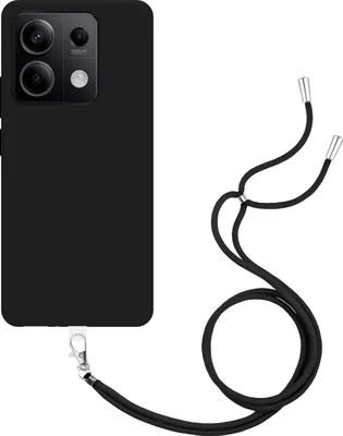 A black phone case with a lanyard attached, shown against a white background.