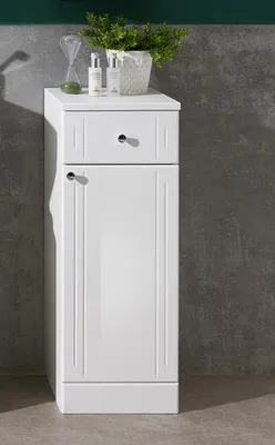 Produktbild von Bad Unterschrank in weiß mit weiß Hochglanz NEMI-66, B/H/T: ca. 32,5/85,4/33 cm