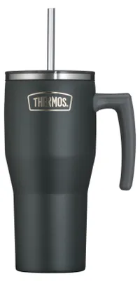 Produktbild von Thermos Tumbler mit Strohhalm und Henkel, Trinkbecher 0,85 l, black mat