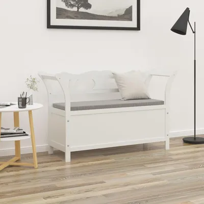 Immagine prodotto di Panca in legno massello di pino, dimensioni 107x45x75,5 cm - Mobile moderno per l'ingresso, bianco, con spazio contenitivo
