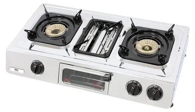 3-Flammen Camping-Gaskocher, 9,7 kW, Edelstahl, automatische Zündung