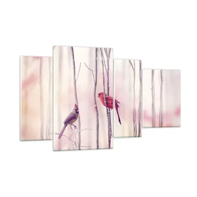 Produktbild von Bilder auf glas - 4 Teile - Vögel Kardinal Scharlachrot - 120x70cm - Glasbilder - Wandbilder - Bilder - Wanddekoration aus Glas - Glas Bilder - Wandbild auf Glas - GDL120x70-4256