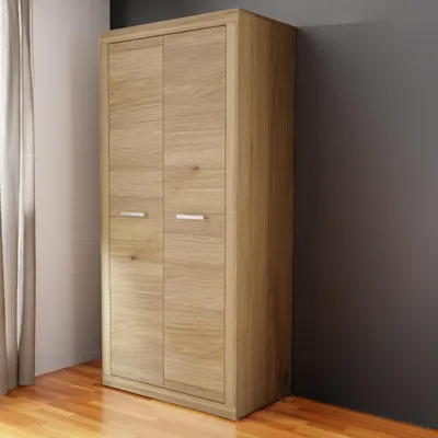 Produktbild von Forte BACCIO Mehrzweckschrank 90, moderner Kleiderschrank, schmal, 2-türig, Holzwerkstoff, Mauvella Eiche Holzdekor, 91,5 cm breit x 197,1 cm hoch x 53,7 cm tief