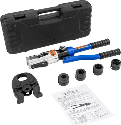 Image de Pince à sertir hydraulique, force maximale de 10 T, tailles de matrices polyvalentes, bleu