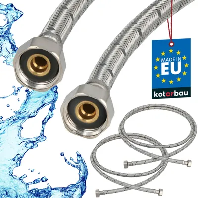 Obrázok produktu pre KOTARBAU® Sada 2 ks ohybnej hadice 1/2 palca, vodná hadica 200 cm, odolná hadica 1/2“x1/2“, pripojovacia hadica, armatúra, hadica k vodovodnému kohútiku, s nerezovým plášťom