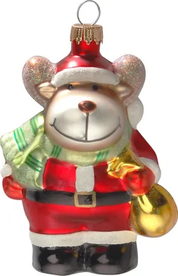 Produktbild von Krebs Glas Lauscha Weihnachtsbaumschmuck - Rentier in Weihnachtsmannkostüm - aus Glas - ca. 10cm