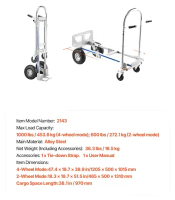 Immagine prodotto di Carrello a quattro ruote, con maniglia antiscivolo, capacità di carico: 450 kg (1000 lbs)