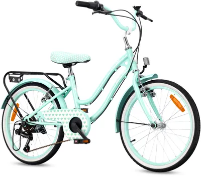 Imagen del producto de Bicicleta infantil para niños a partir de 6 años, de 20 pulgadas. Bicicleta infantil, modelo para niñas, con 6 velocidades Shimano. Marca: Heart Bike. Color: verde menta. Modelo: Sun Baby