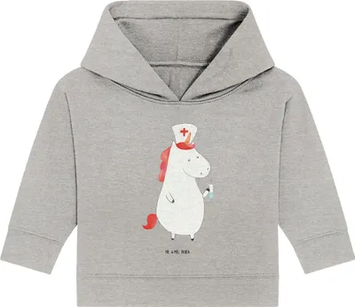 Produktbild von Mr. & Mrs. Panda Organic Baby Hoodie Einhorn Krankenschwester 12. - 18. Monat - Heather Grey - Geschenk, Kapuzenshirt, Krankenpfleger, Kapuzensweatshirt, Ärztin, Unicorn