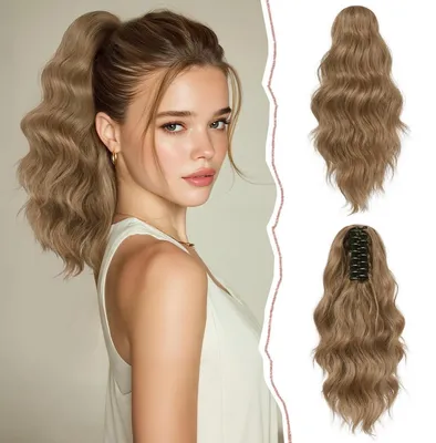 Productafbeelding van Paardenstaartverlenging, clip-in, klauwstuk, lang, golvend, krullend, kunsthaar, hittebestendig, voor dames