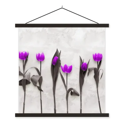Produktbild von MuchoWow® Textilposter Blumen - Tulpen - Lila 60x60 cm mit schwarzem Rahmen - Posteraufhänger