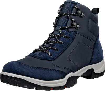 A single blue hiking boot is shown against a white background.