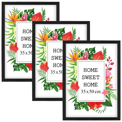 Produktbild von MG Design Set aus 3 Schwarz Bilderrahmen 35 x 100 cm - Aus echtem Holz mit Acrylglas, zum Aufhängen & Aufstellen, für Fotos, Poster & Puzzle
