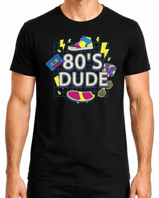 Zdjęcie produktu dla 80'S DUDE 80s Retro Neon Cassette Magic Cube Skateboard 80s Męska koszulka, Czarny, L