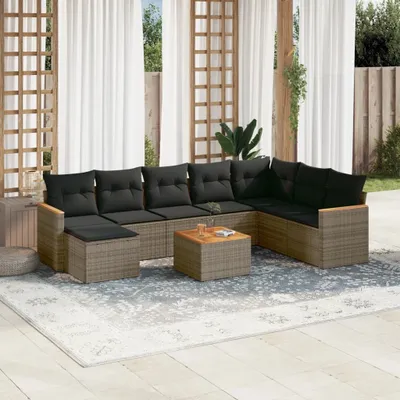 Produktbild von Gartenmöbelgarnituren - 9-tlg. Garten-Sofagarnitur mit Kissen Grau Poly Rattan Möbel21