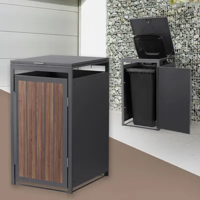 Produktbild von ML-Design Mülltonnenbox 1er, Mülltonnenverkleidung für 1 Tonne 240L 68x80x120 cm Anthrazit-Holzoptik aus Stahl, Müllbox mit Klappdeckel und Tür