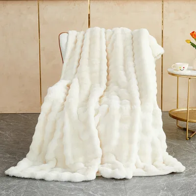 Produktbild von (200*160cm,Weiß)Superweiche Decke aus Kunstfell Doppelseitige Decke Weiche, Kaninchen-Plüschdecke Multifunktionale Sofadecke Weiche Warme Geeignet für Betten und Sofas