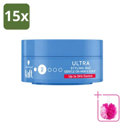 Imagen del producto de 15 unidades de cera moldeadora Taft Ultra, textura flexible, 75 ml, pack ahorro