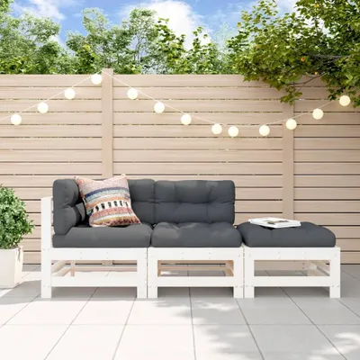 Produktbild von Ankonbej 3-tlg. Garten-Lounge-Set Weiß Massivholz Kiefer