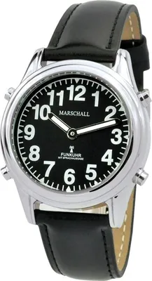 Produktbild von Marschall Funk ◙ TALKING WATCH > Armbanduhr Ø 35mm | schwarzes Lederband